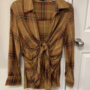 Plaid blouse with front tie